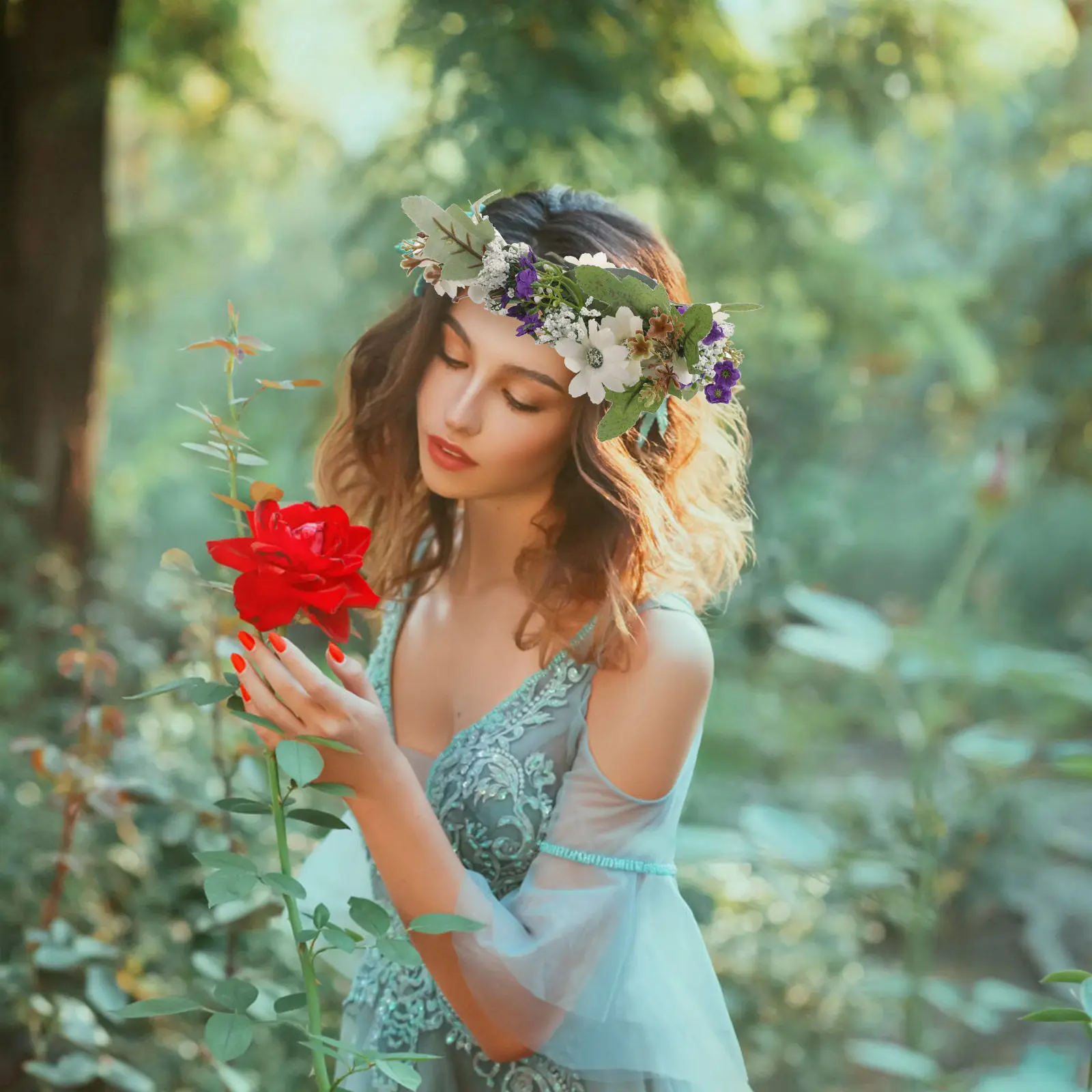 

Flower Wreath Headband Floral Headdress Elegant Sweet Design Bright Pleasant Colors Unfading Natural Look Wedding Anniversary