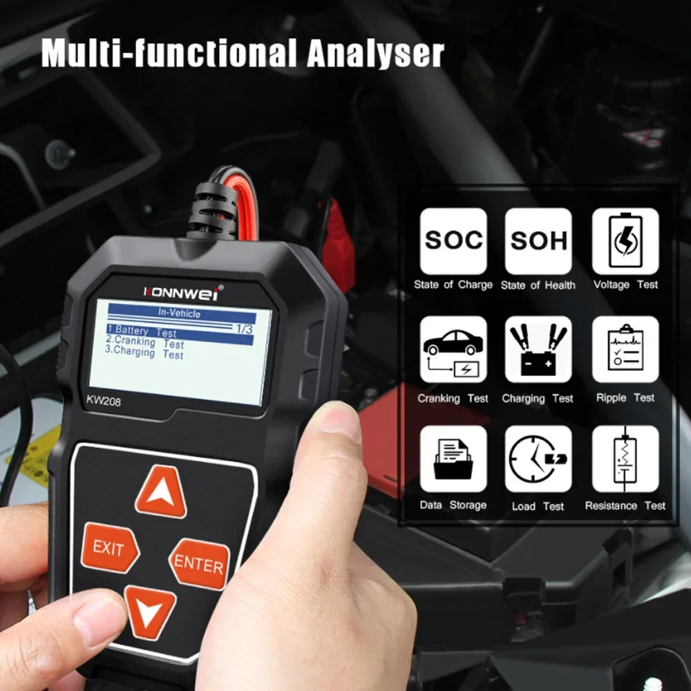 Car Battery Tester 12V 100 to 2000CCA Cranking Charging Circut Tester Battery Analyzer 12 Volts Battery Analyzer Tools KW208