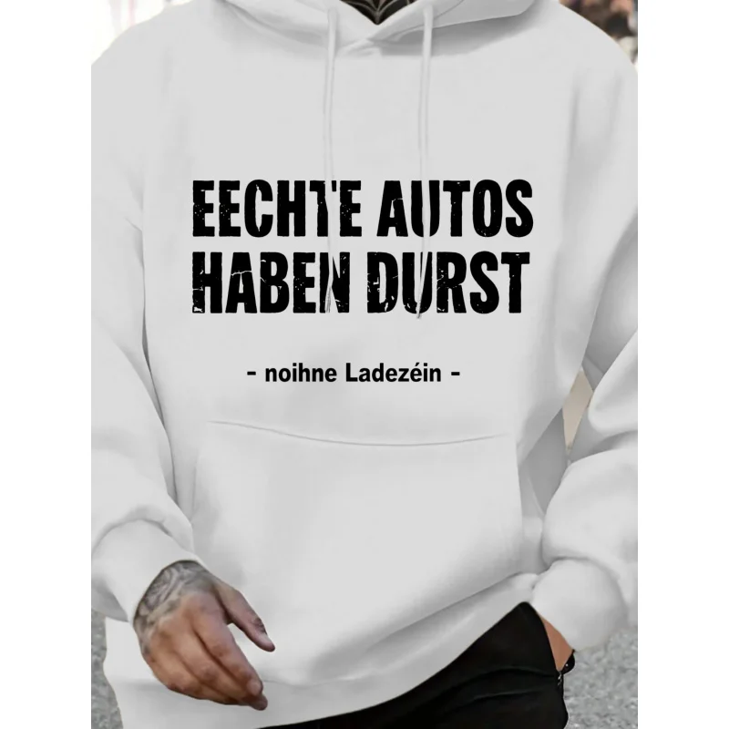 Men's Hoodie White Printed Eechte Autos Haben Durst High Quality Cotton Casual Streetwear Sweatshirt for Daily Wear and Fashion