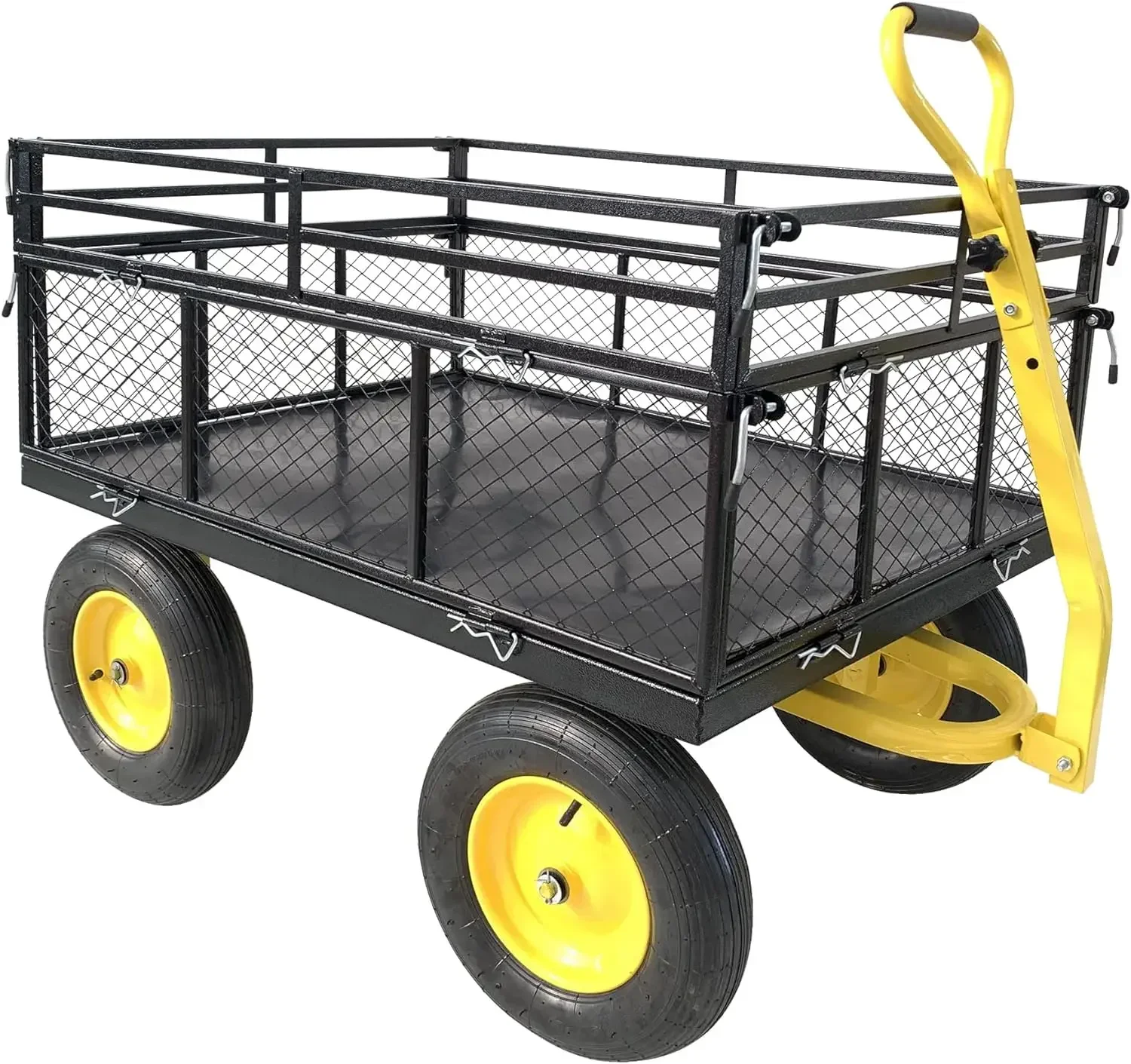 Utility Metal Wagon with 2-in-1 Handle and 16 in Tires, Perfect for Garden,Farm,Yard, Double Deck Steel Garden Cart Outdoor Tool