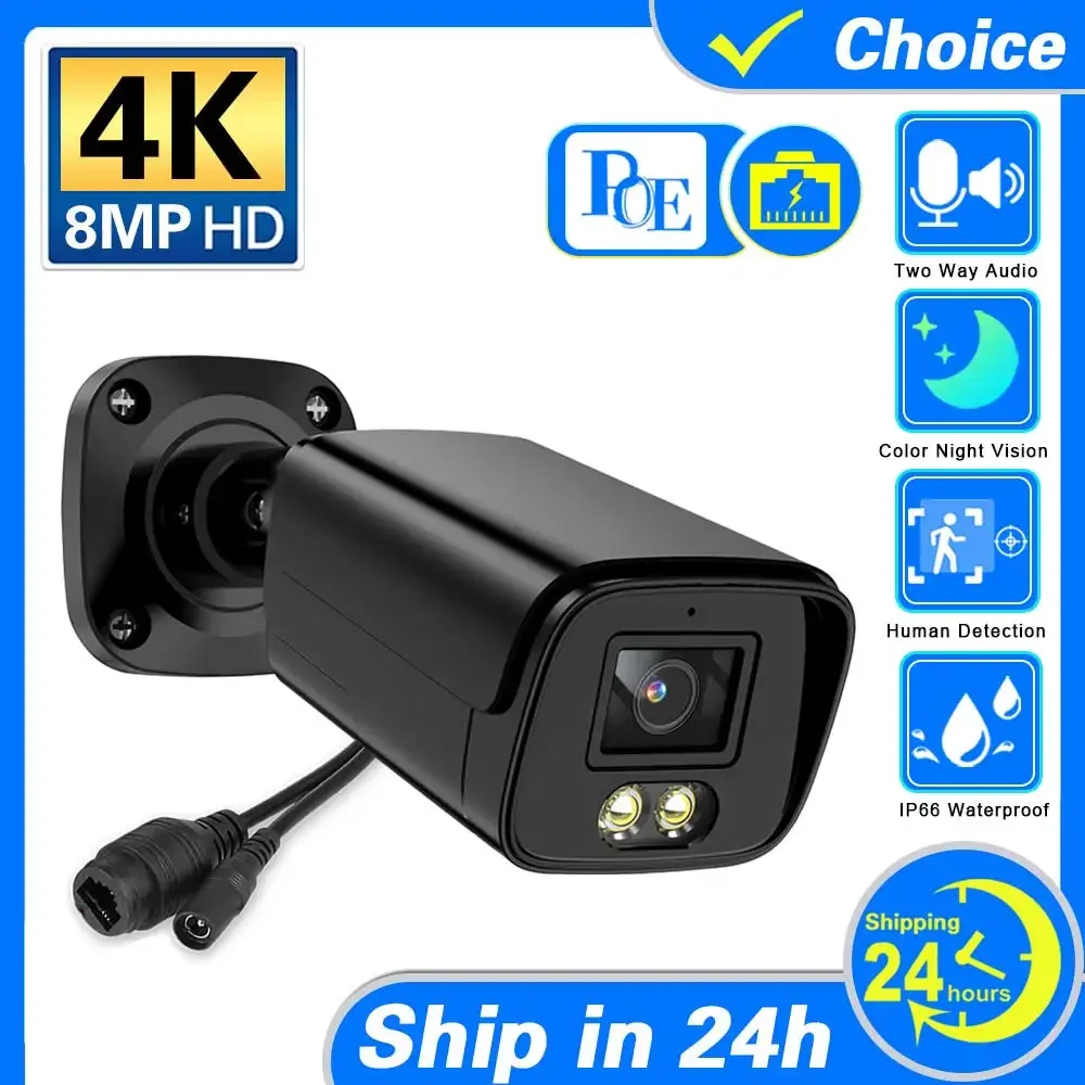 

UltraHD 4K (8MP) Outdoor Bullet Security IP POE Camera 98ft NightVision 3.6mm Lens IP67 Weatherproof Two-Way Audio Recording Cam