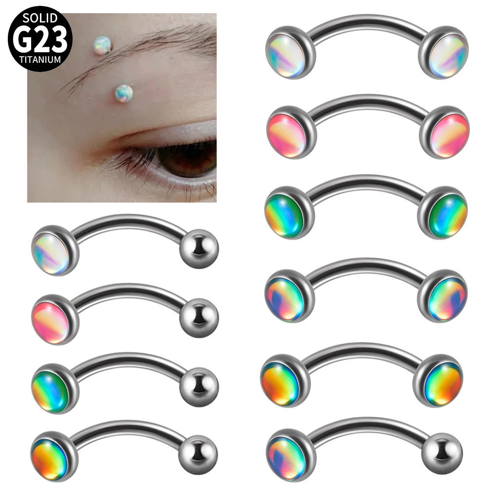 1PC Titanium Glitter Film Eyebrow Jewelry Curved Barbell Internal Thread Ear Cartilage Tragus Helix Daith Piercing Jewelry 16G