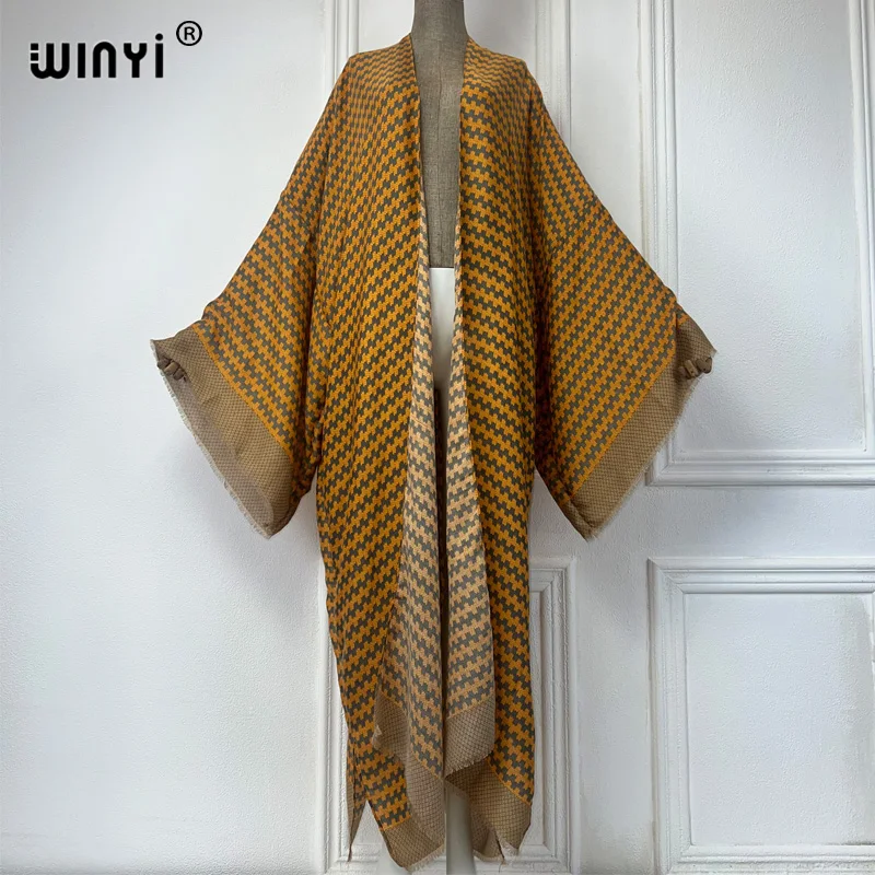 WINYI Africa summer fashion Geometric print kimono maxi dress beach cover up women Cardigan boho sexy coat kaftan beach outfits