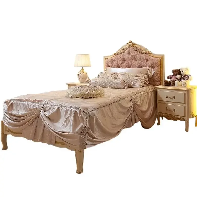 Solid wood retro double bed villa carved girl princess bed European classic high PC and console game bedroom queen bed