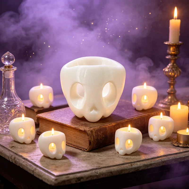 Small Hollow-Out Skull Candle Holder, 3D Printed Tealight Stand, High-Aesthetic Halloween Decoration, Unique Housewarming and Halloween Gift for Decoration Enthusiasts