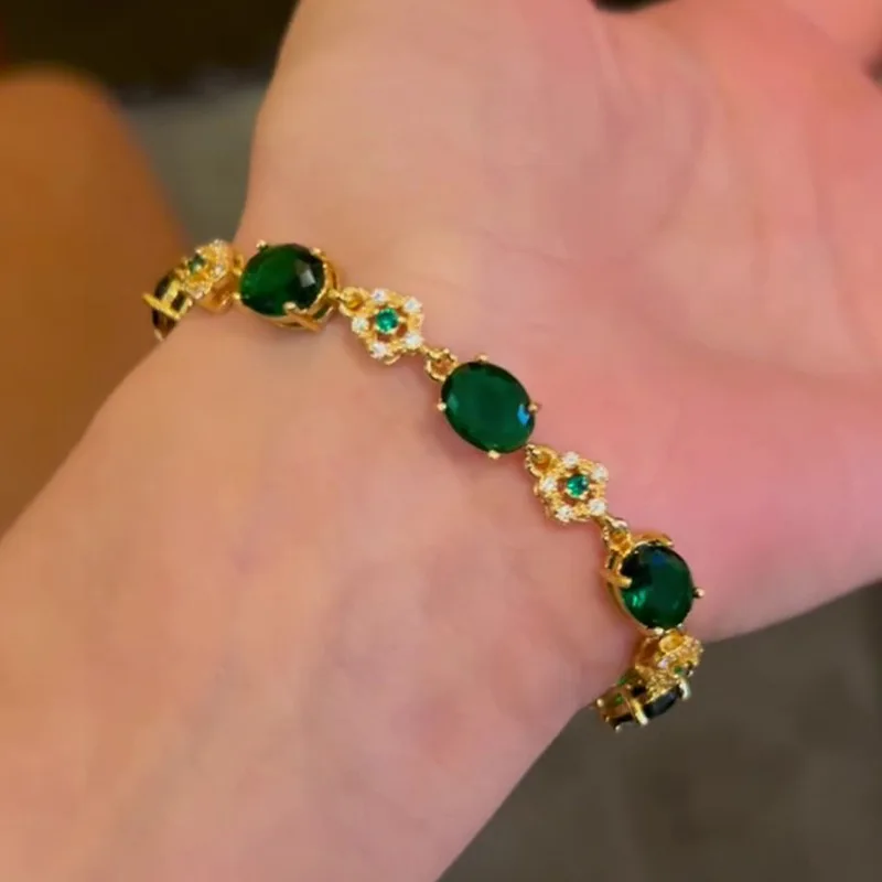 ZAKOL Luxury Green Crystal Zirconia Bracelet Gold Color Link Chain Bracelets For Women Vintage Party Wedding Bridal Jewelry Gift
