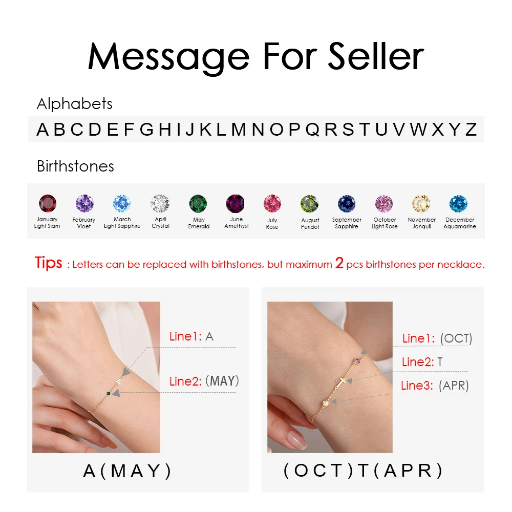 eManco Personalized Birthstone Name Custom Bracelet Stainless Steel Chain Monogrammed 12 Color Charm Bracelet
