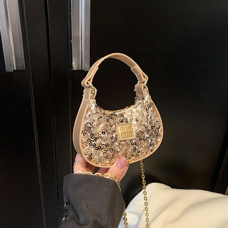 

Красочные сумки на плечо с блестками для девочек, легкая портативная детская сумка через плечо с цепочкой, повседневный детский кошелек для монет, аксессуары-клатчи