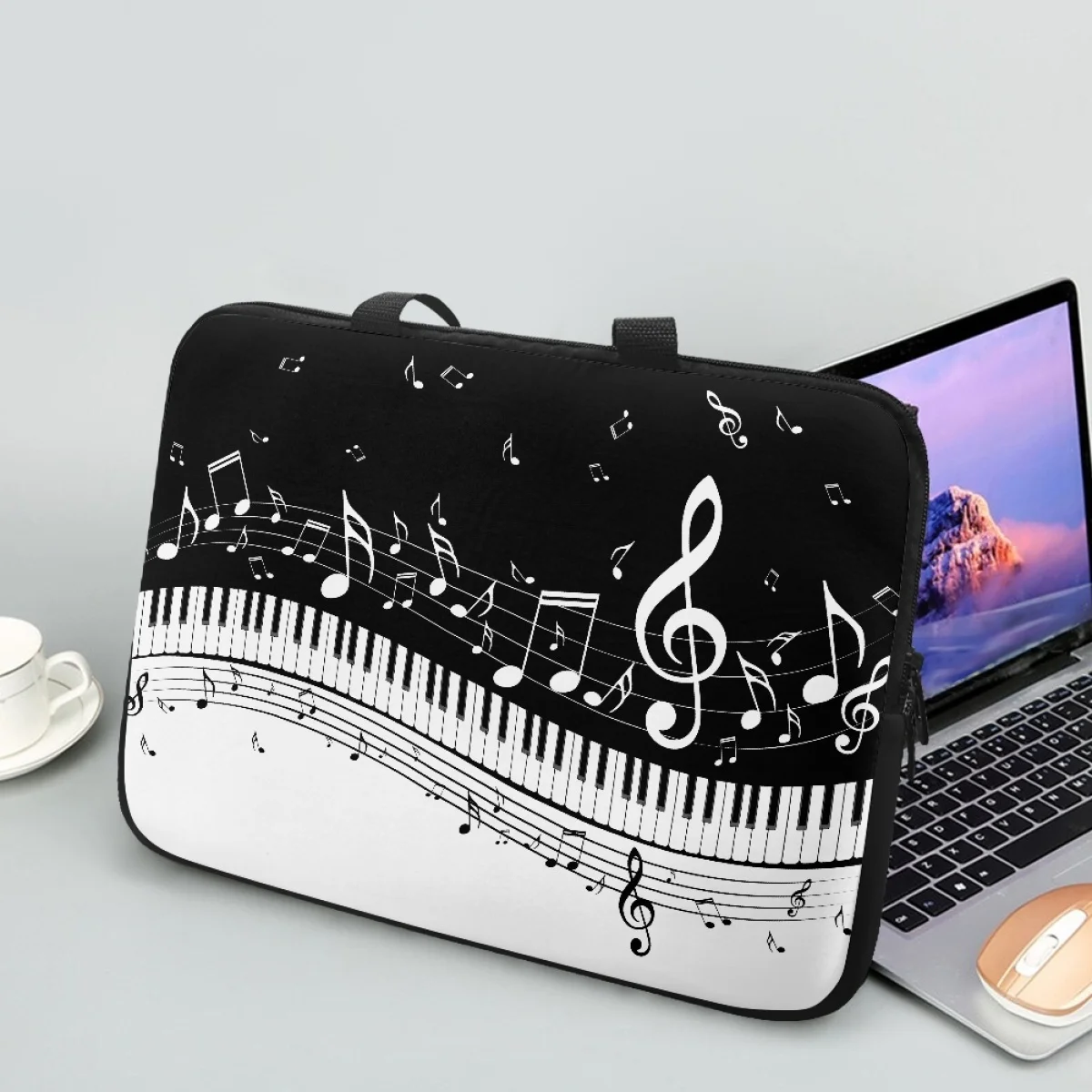 

Piano Note Design Laptop Bag Case 10 12 13 15 17 Inch Notebook Handbag Music Theme Portable Shoulder Handbag Briefcase Adult New