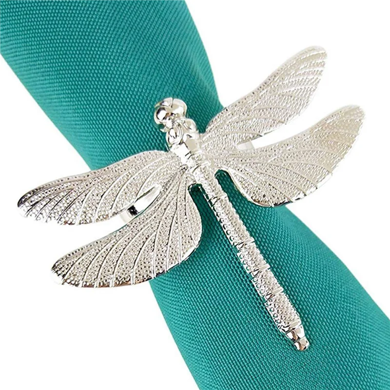 

AB35-60 Pcs Dragonfly Napkin Rings, Zinc Alloy Napkin Buckle Silver Napkin Ring For Hotel Wedding Holiday Table Dinner