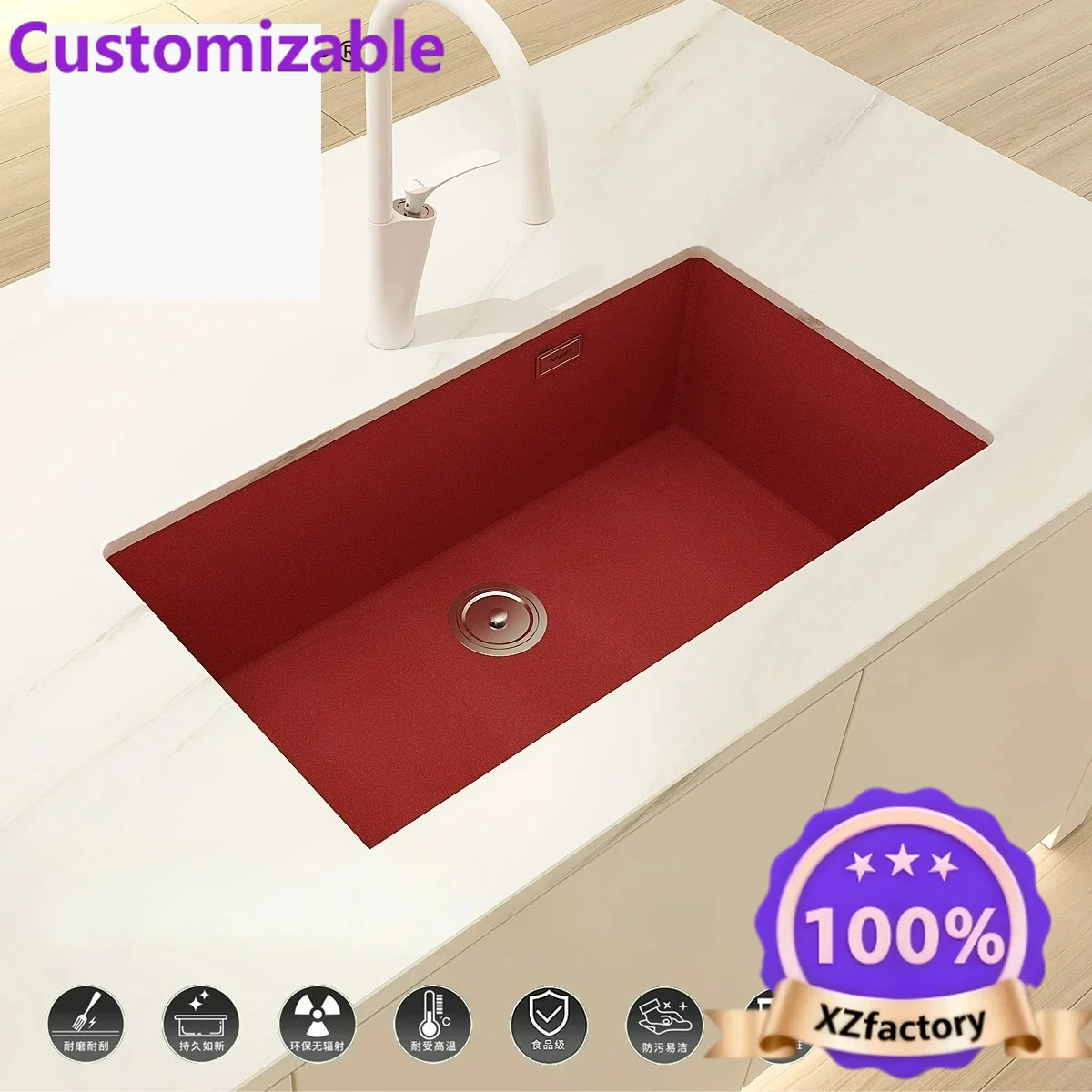 Factory Direct 2026 Quartz stone sink large single sink kitchen undercounter pot granite dishwashing basin household quartz ston