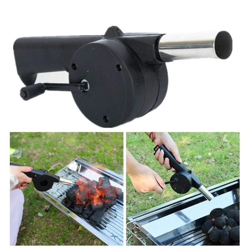 Hand Crank BBQ Fan Charcoal Blower Portable Barbecue Air Blower with Manual Handle Grill Barbecue Cooking Tool Durable 55KF