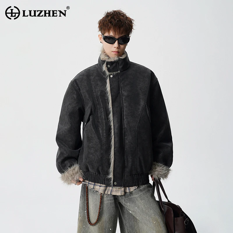 

LUZHEN 2025 Winter Thickened Warm Faux Fur Stand Neck Parka Jacket Men's Fashion Handsome Casual Padded Coat Male Clothes JY5632