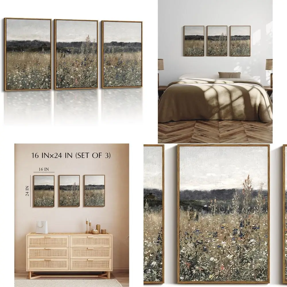 

Набор из 3 холстов в винтажном стиле размером 16x24 дюймов для гостиной, французского деревенского пейзажа, декора спальни, фермерского дома