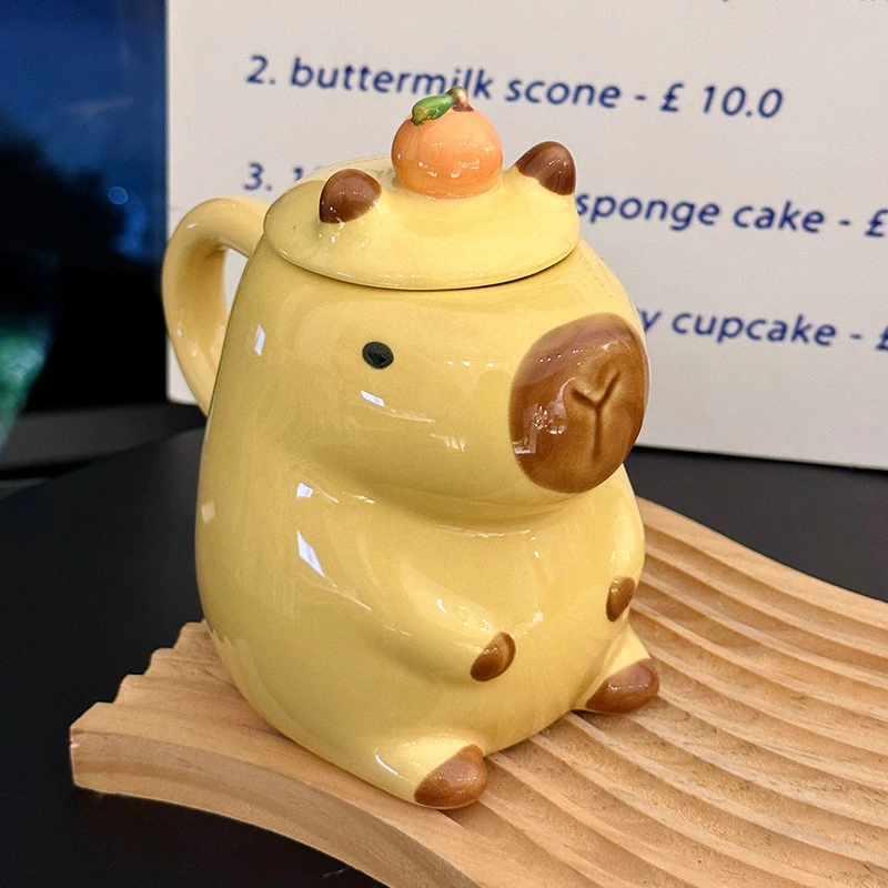 Cartoon Capybara Teacup Kids Gift Porcelain Coffee Cup For Adultswith Lid Coffee Mug For Favors Holiday Desk Parties Home