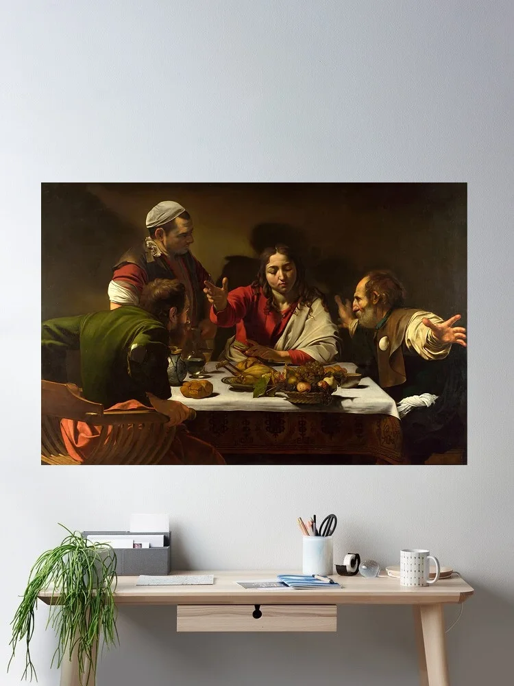 

The Supper at Emmaus by Michelangelo Merisi da Caravaggio Painting, Art Print Canvas Poster, Living Room Decor, Home Wall