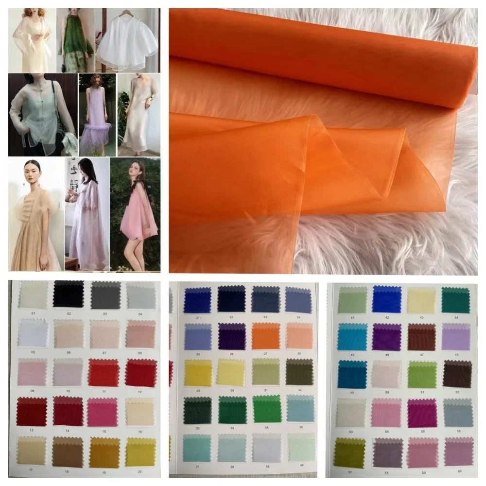 

Encrypt Natural Mulberry Silk Organza Fabric for Stiff Yarn Dresses Shirts Puffs Skirts Clothing Diy Sewing Cloth By The Meter