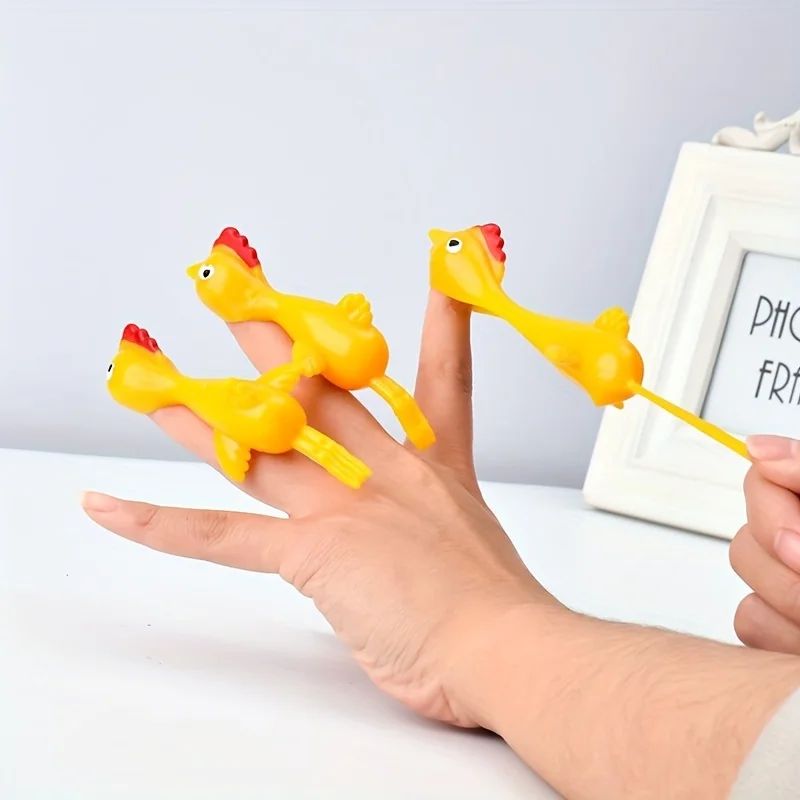 

Fun Rubber Chicken Finger Slingshot Toy | 5pcs, Durable Plastic, Easy to Use, Playful Design, Fun Gift Idea for Kids & Adults