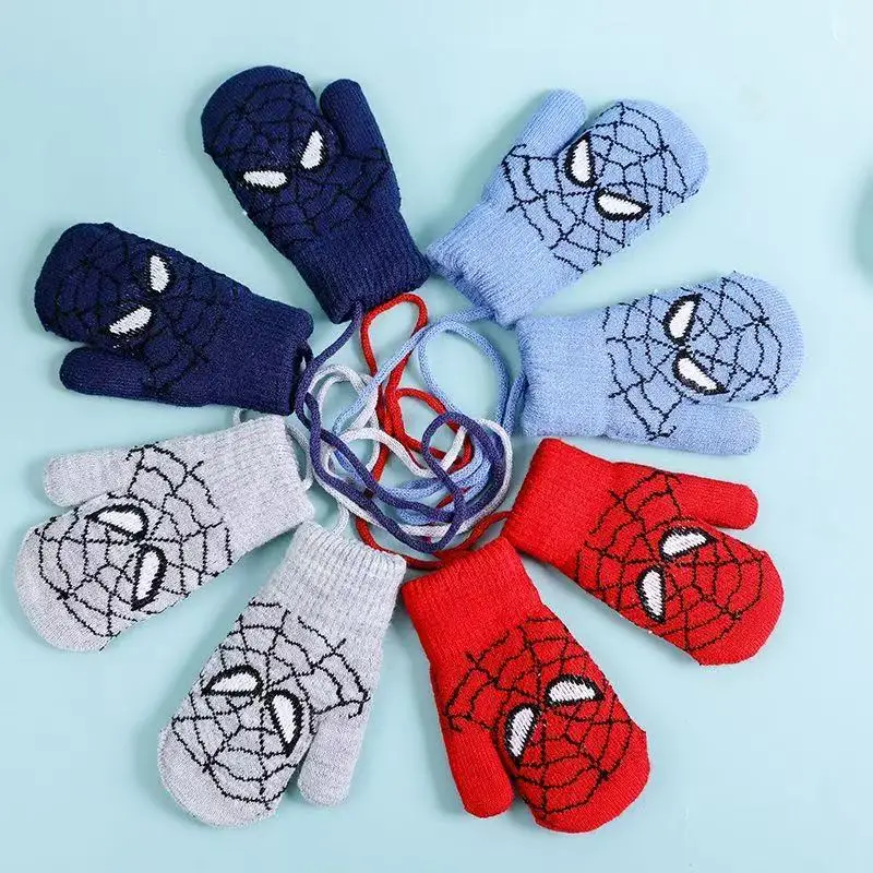 

Autumn Winter Children Keep Warm Knitting Gloves Baby Boy Cartoon Spiderman Print Kid Thicken Cold-proof Girl Full Finger Mitten