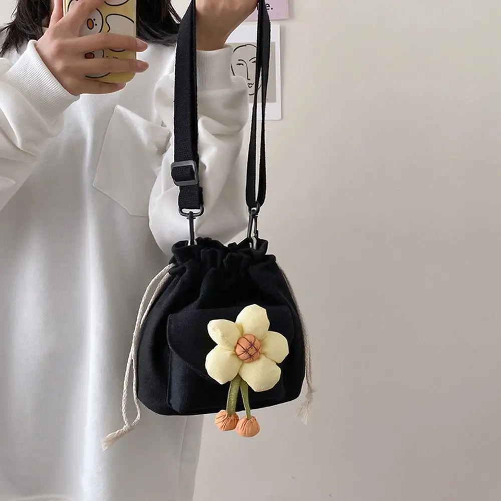 Bolso cruzado con flores para mujer, bandolera de lona con cordón, bolso de maquillaje de gran capacidad