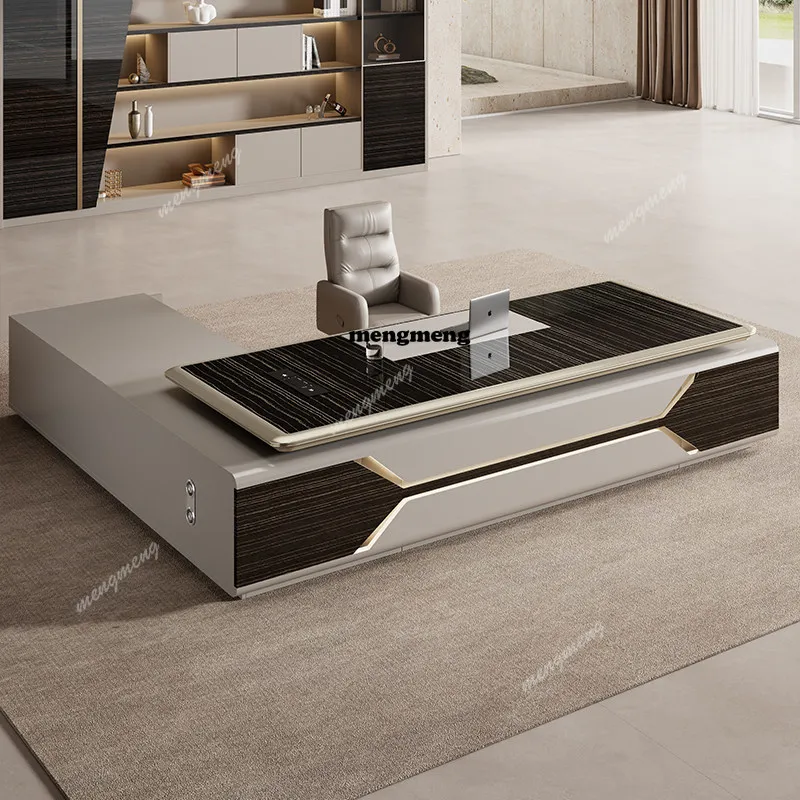Intelligent electric lift boss desk With side cabinet High end luxury elegant computer desks office table schreibtisch furniture