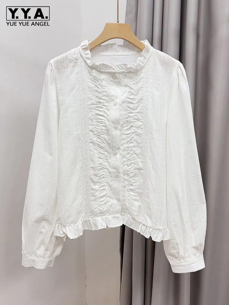 

Sweet Women Ruffles Casual Shirt Top Single Breasted Long Sleeve Spring Office Ladies Work Shirts Streetwear White Tops Shirt