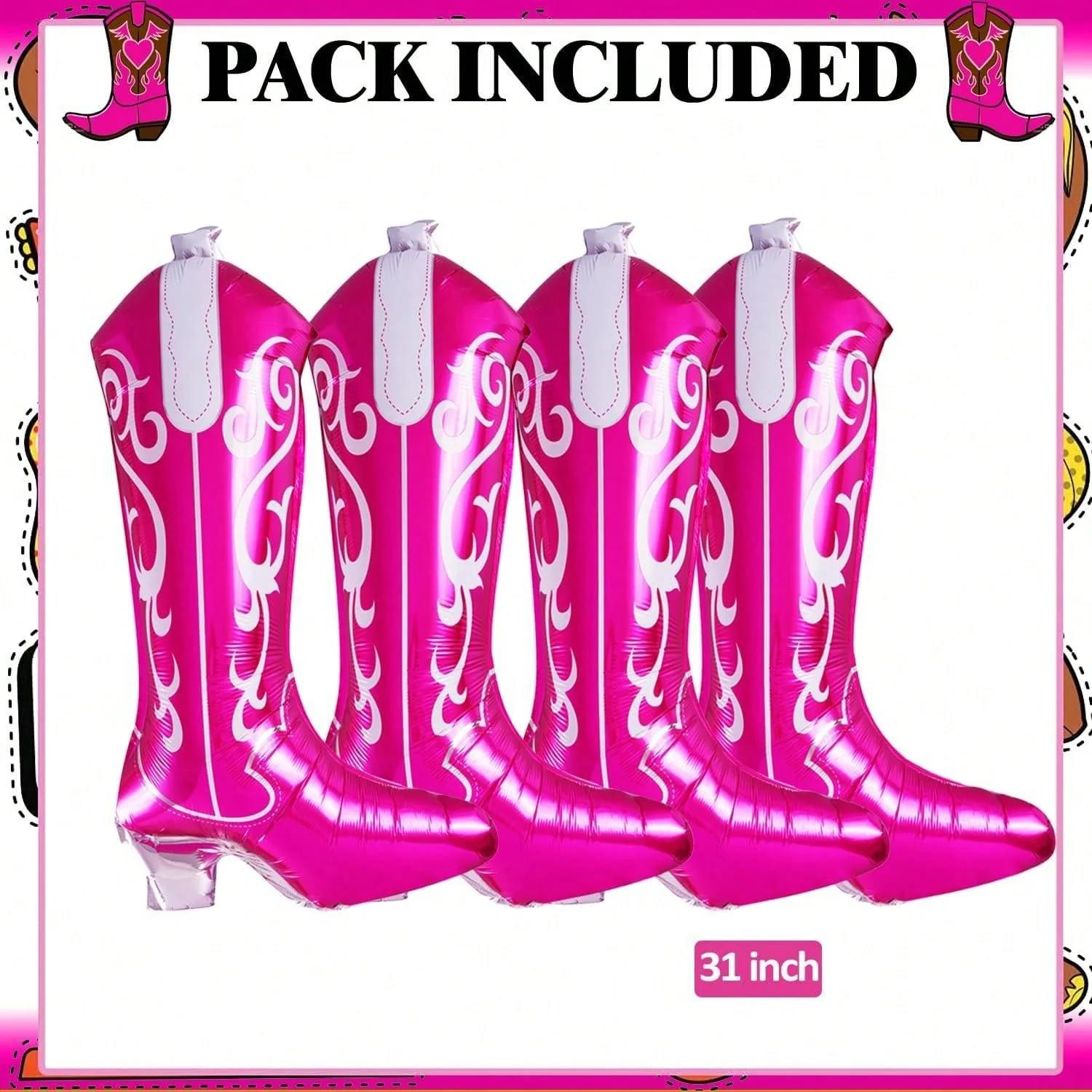 4 pieces of cowboy boots, balloons, 31.5-inch cowboy sports, single party decoration, cowboy Western themed birthday party