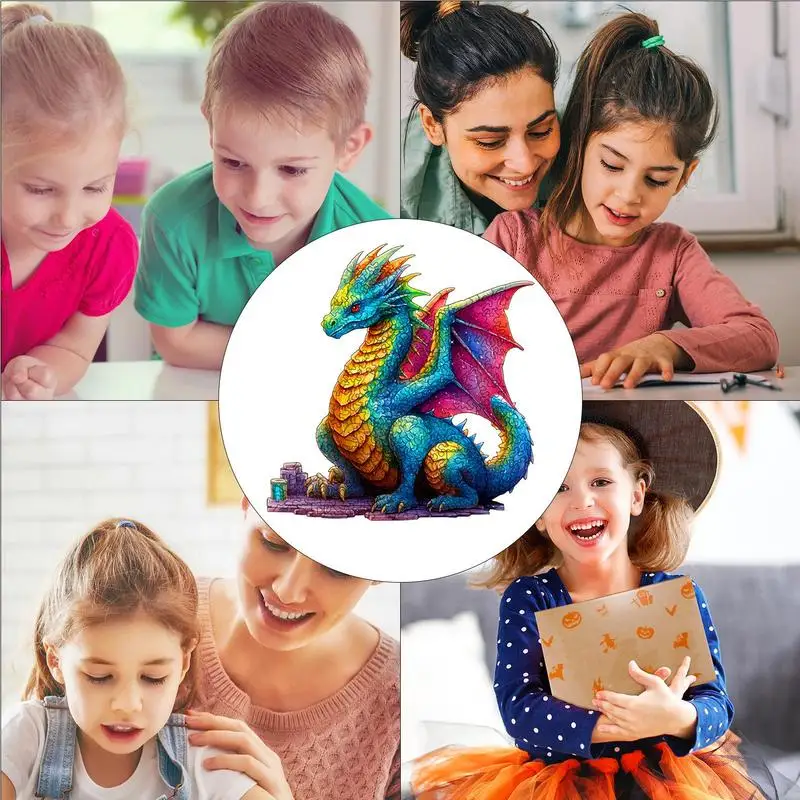 3D Animal Shaped Puzzle para Aprender Jogos, Quebra-cabeça De Madeira Com Padrão De Dragão, Brinquedos Motores Finos