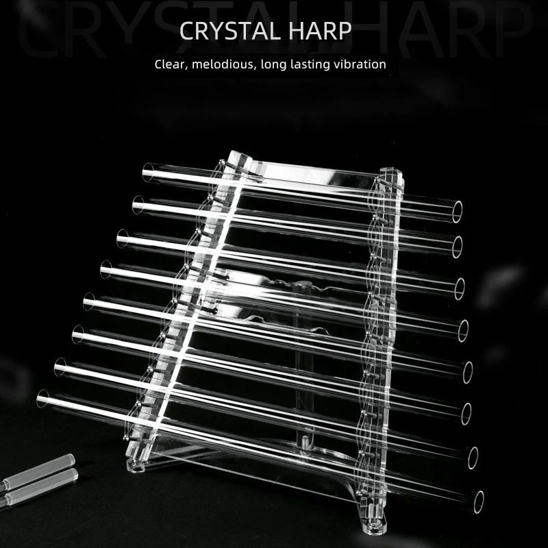 Hye-eun Clear Quartz Crystal Singing Harp 440Hz/432Hz Professional Percussion Instrument with Box Set ; 8 Tubes Note