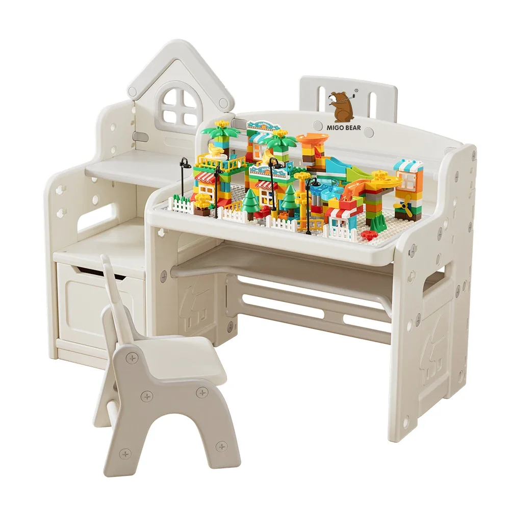 MIGO BEAR Children Activity Table Building Blocks Toys Reading Study Desk Baby Dining Table And Chairs Kids Play Table