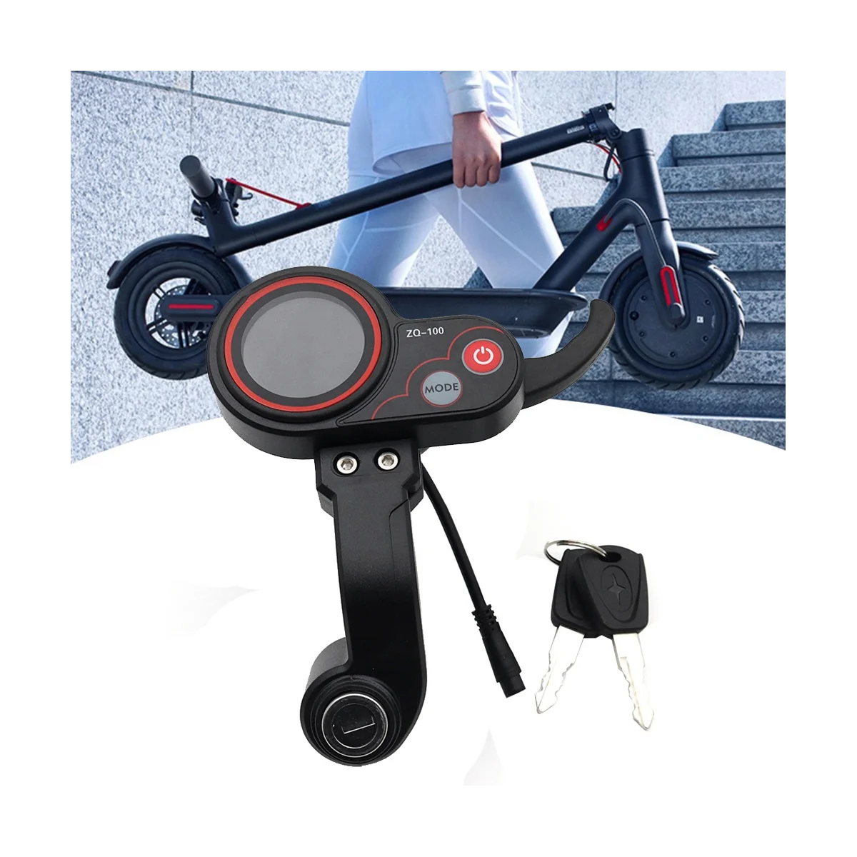 ZQ-100 Mileage Meter with Key Speed Adjustable Electric Scooter Meter 6 Pin Display for Electric Scooter Dashboard