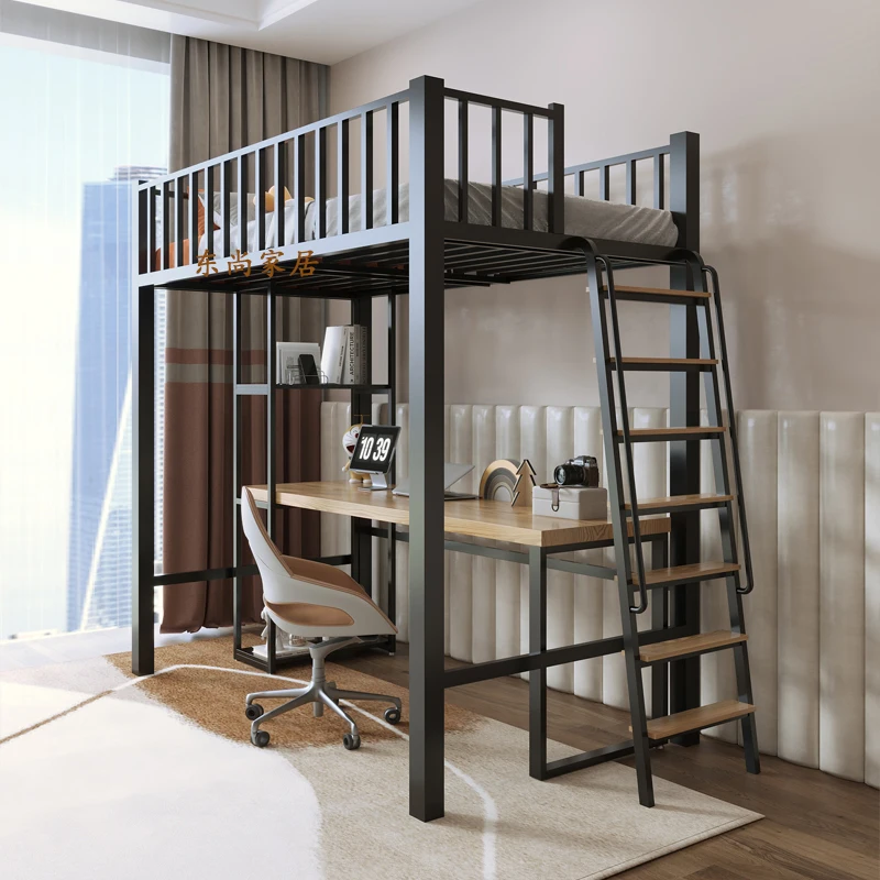 سرير مرتفع علوي مزدوج الطابق الثاني من الحديد المنزلي تحت مزيج الطاولة تحت الحمالة الطابق العلوية الفارغة