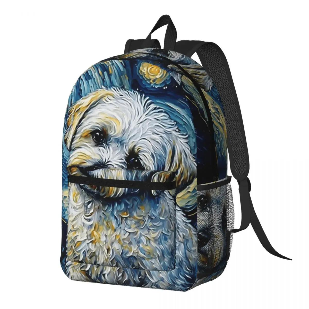 Maltese Terrier Puppy Starry Night Backpack Daypack Large Capacity Children BookBag School Bag Shoulder Bags for Men Women