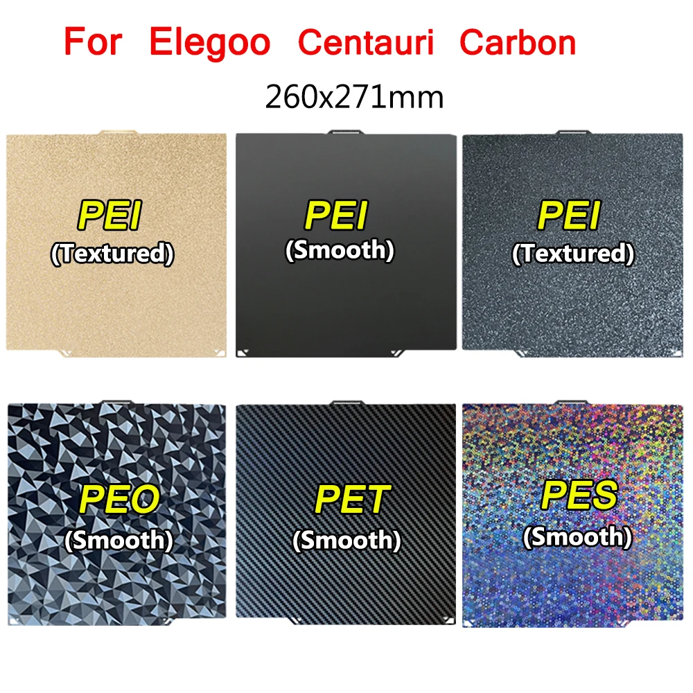 

260x271mm Smooth PEI Sheet For Elegoo Centauri Carbon Build Plate PEO PET PES Spring Steel Sheet Hotbed Accessories Double Sided