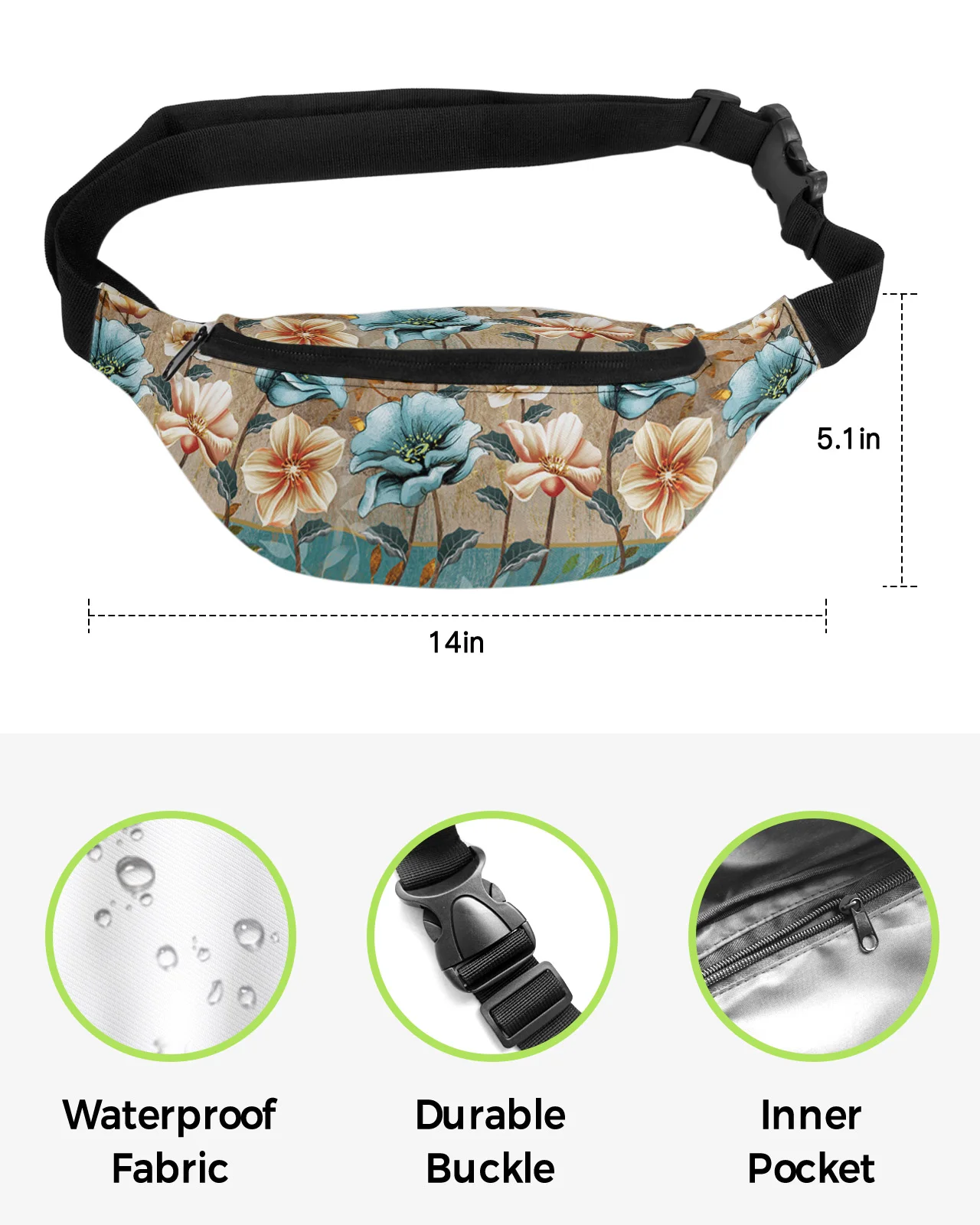 Flowers Tulips Waist Packs for Women Waterproof Outdoor Sports Waist Bag Unisex Crossbody Shoulder Bag