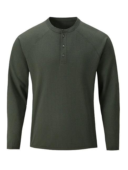 Leavo Johnson Hard Man Exclusive Long Sleeve T-Shirt Henry Collar Men's Fashionable Polyester Fiber Standard Fit Casual Style