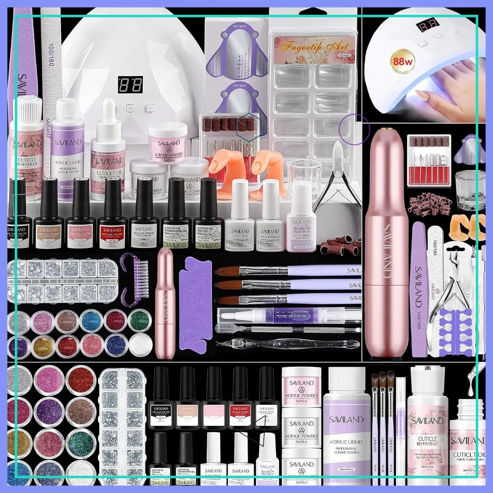 

Complete Acrylic Nail Kit with 88W LED Lamp, Gel Polish, Drill & Tools for Home DIY Manicure