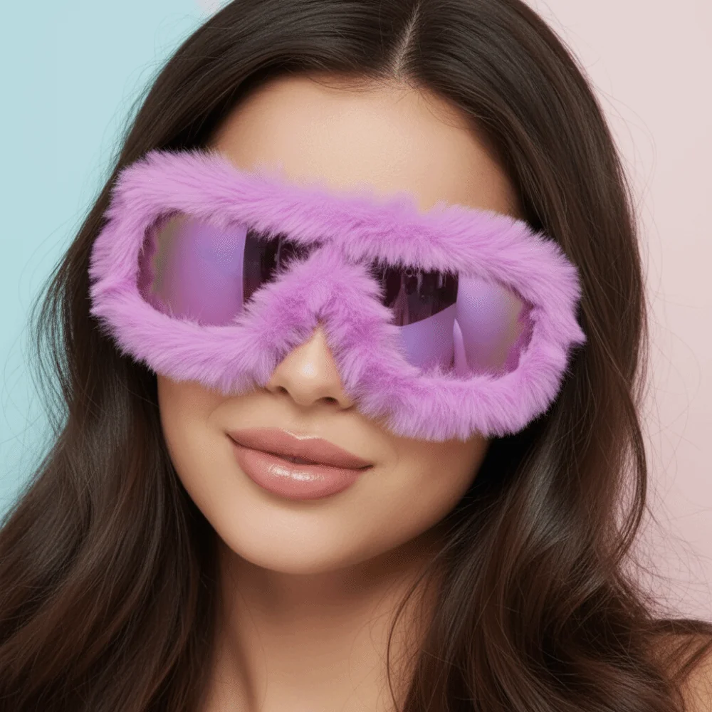 트렌디한 복고풍 선글라스 모피처럼 부드러운 겨울 선글라스 UV400 벨벳 파티 선글라스 겨울 크리스마스 할로윈 파티