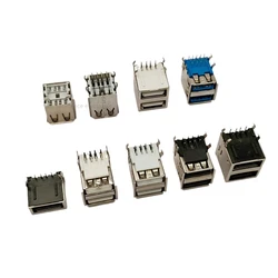 5PCS Dual USB 2.0 USB 3.0 Jack 90/180 Degree Computer Tail Connector Female USB Connector Socket For Inference Charging