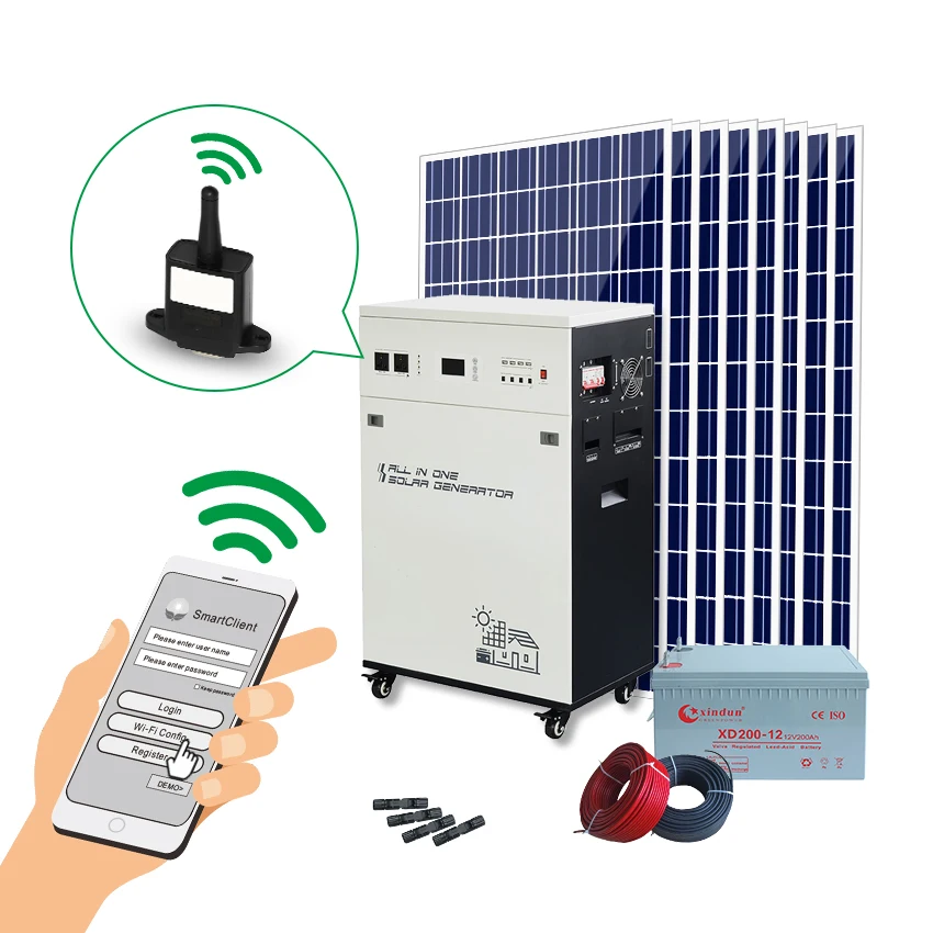 Xindun Full Solar Energy System 2 kw 2000 Watt  Solar Power System Home for Fridge Computer Tv Fan and Light