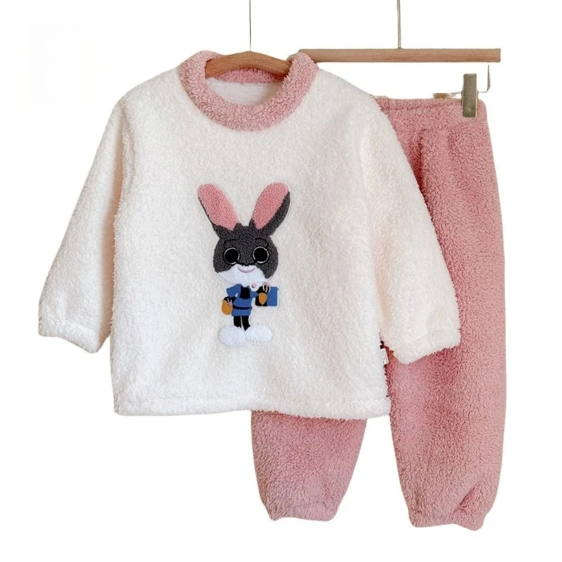 

2025 Kids Pajama Set, Coral Fleece Loungewear for Boys & Girls Winter Warm Sleepwear