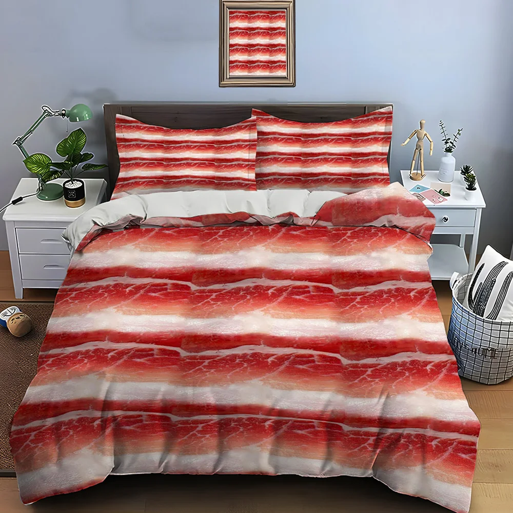 Hd carne bacon comida impressão conjunto de cama capa edredão 1 capa edredão 2 fronhas adulto e crianças conjunto luxo para presentes