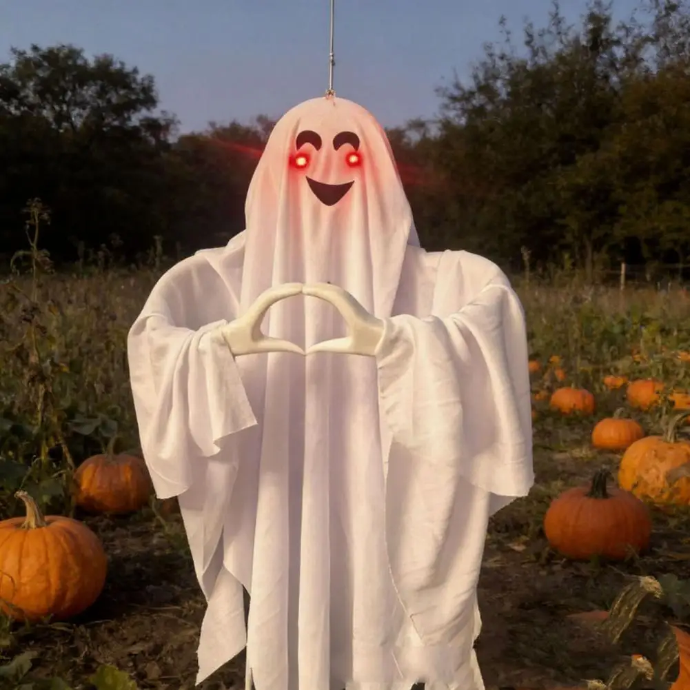 Halloween Festival Decoration Halloween Ghost Pendant with Eyes Heart Hand Gesture Cloaked Messenger Statue Outdoor for Haunted