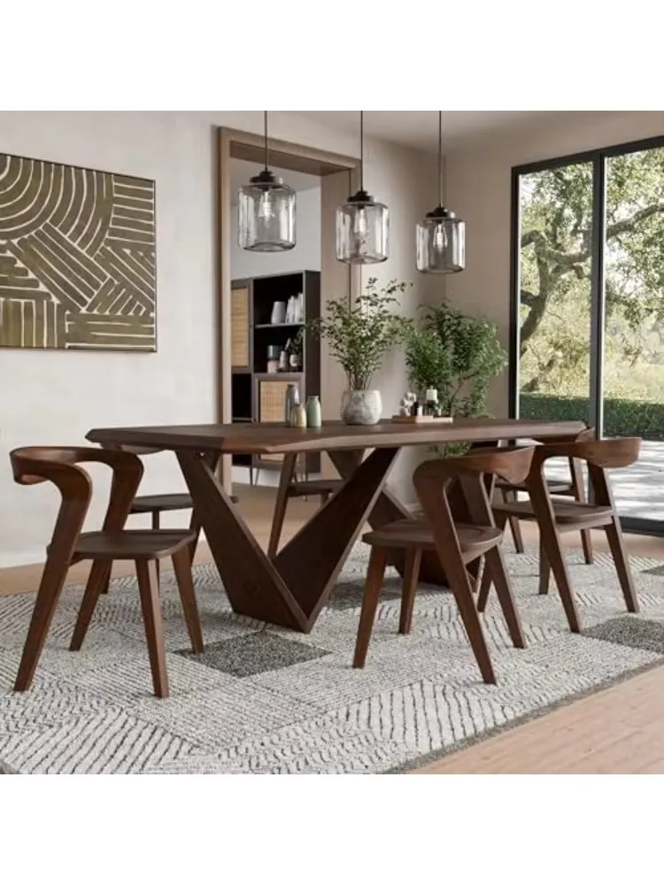 

Nazaen III Mid-Century Modern Solid Wood 7-Piece Live Edge Dining Set – 82.5" Brown Table with Upholstered Chairs for