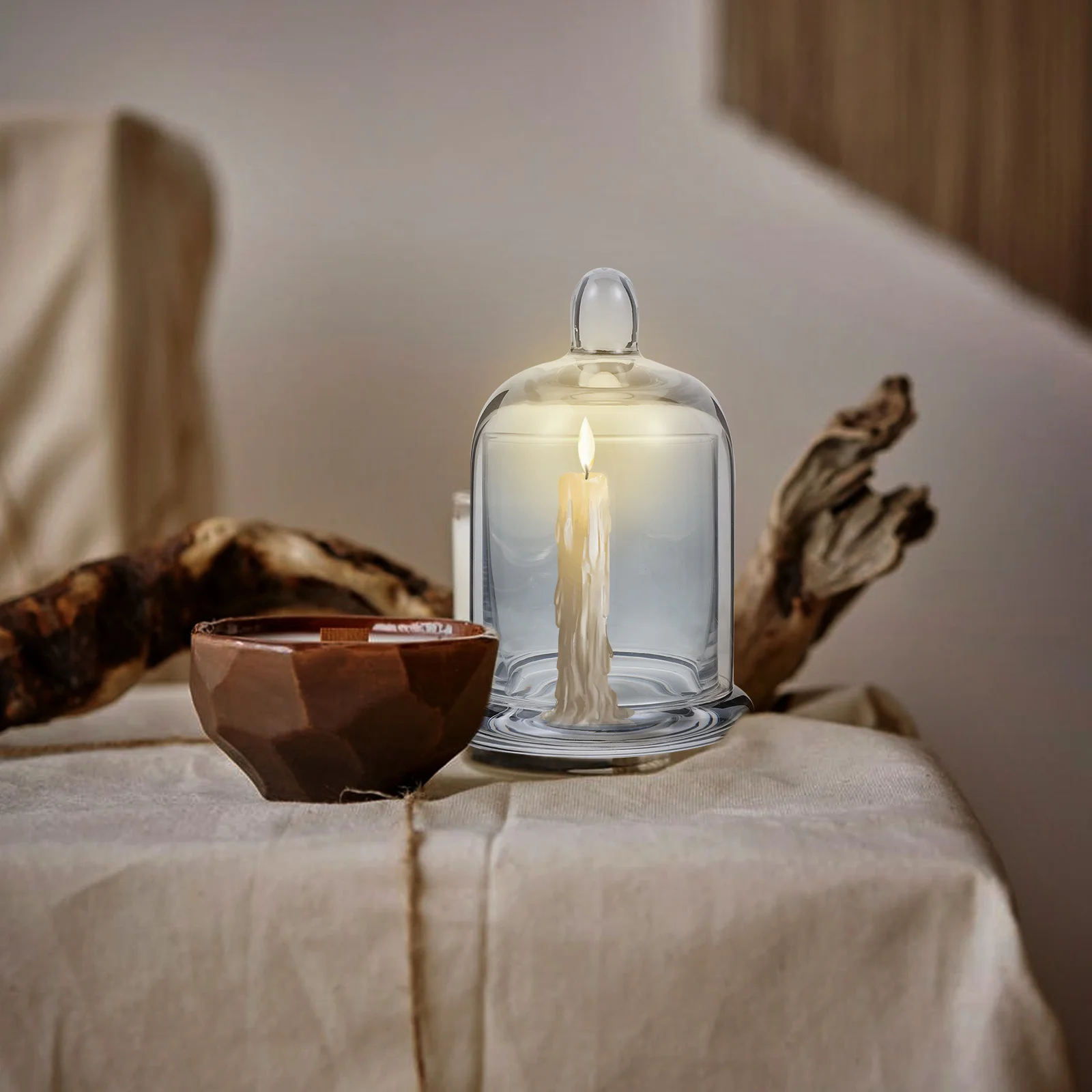 

1Set Glass Cup Elegant Clear Candlestick for Living Room Bedroom Decor Container Mood Lighting Relaxation Home