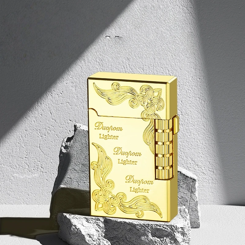 

New Metal Windproof Loud Cigarette Lighter, Butane Gas Lighter Grinding Wheel Side Sliding Ignition Torch Lighter Men's Gift