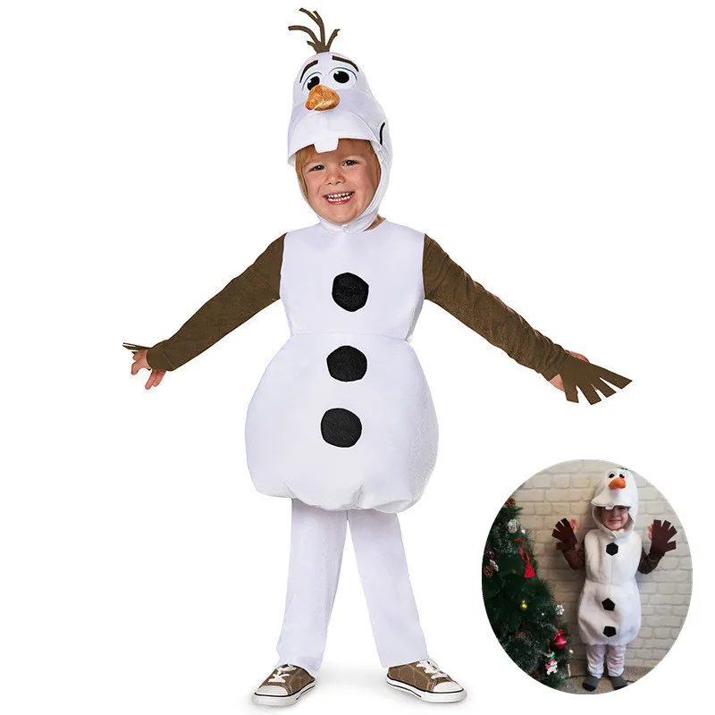 New Year Christmas Girls Olaf Cospaly Costume Frozen Deluxe Toddler Bodysuit Halloween Hooded Costume Party Gift Dress Up