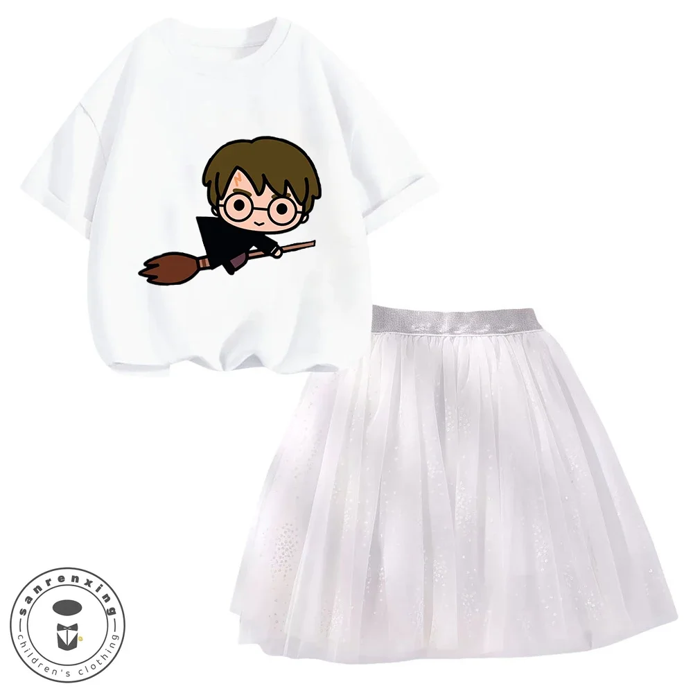 

Harry Potter Kawaii Girls College Style T-shirt Skirt Suit Summer Clothes New Girl Suit Children's Clothes Style Pleated Skirt
