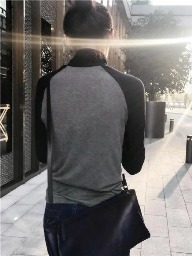 Outono inverno novo y2k cor bloqueando blusas de malha roupas femininas moda elegante magro topos vintage quente pulôveres de gola alta