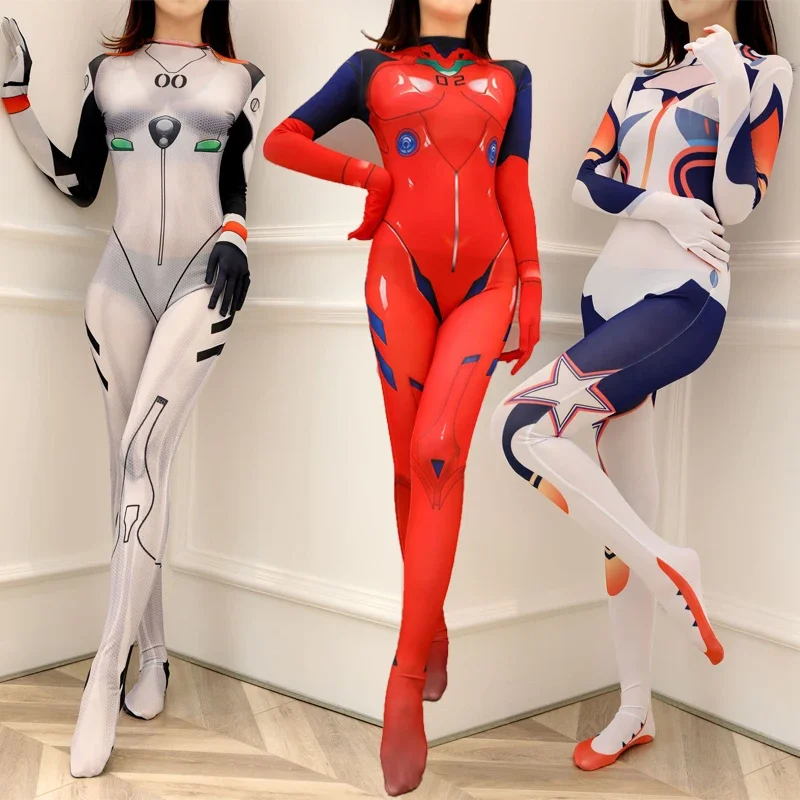 Asuka Langley İki Ayanami Rei Zero Two Dva Cosplay Costume Asuka Test Jumpsuit Zentai Suit Anime Bodysuit Women BS1527